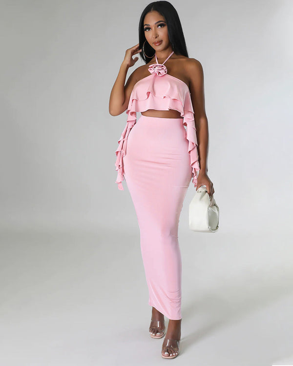 pink skirt set
