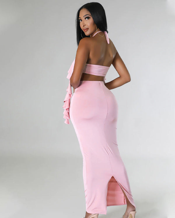 pink skirt set