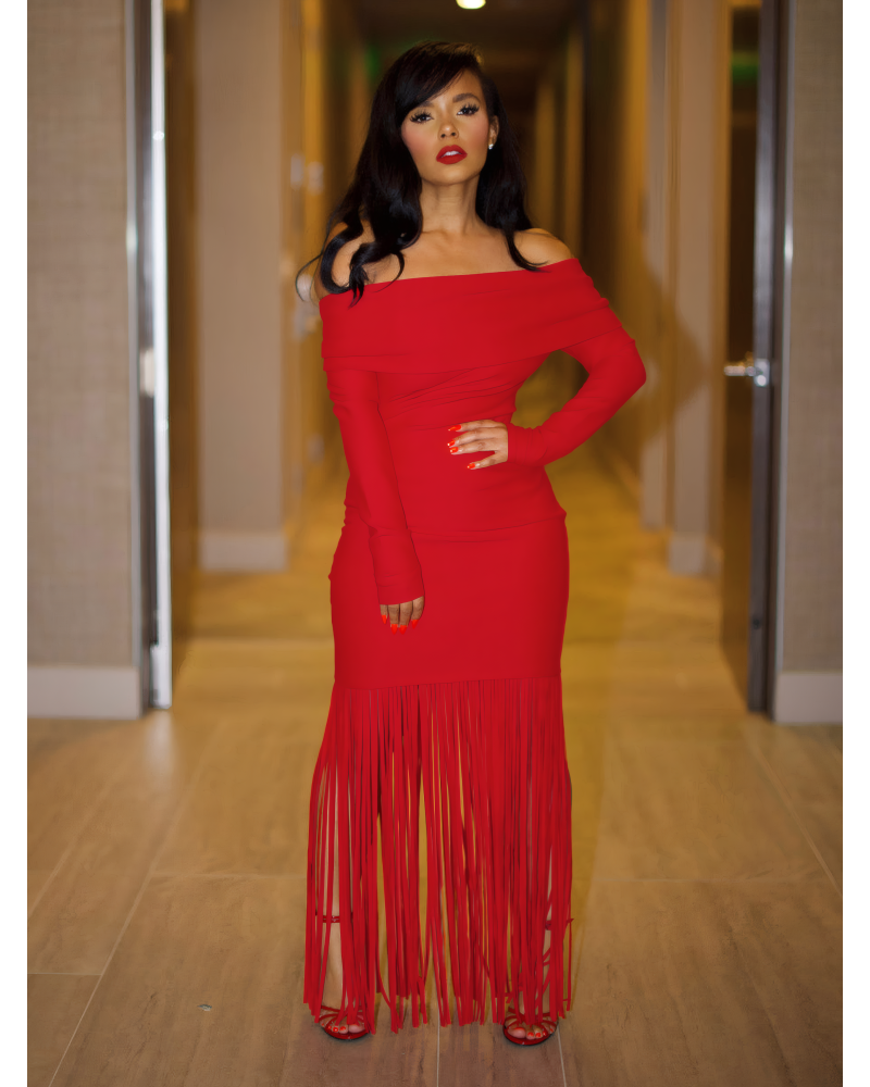 Aurelia Knit Fringe Midi Dress