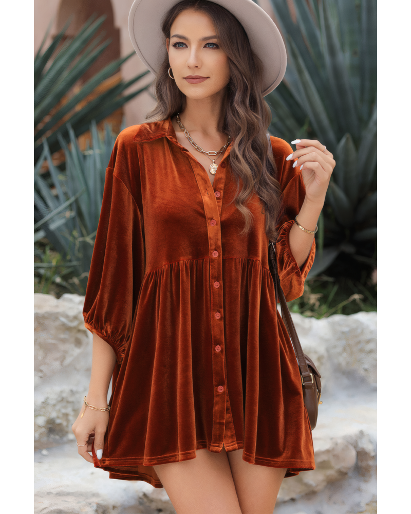 Velour Babydoll Button Up Top