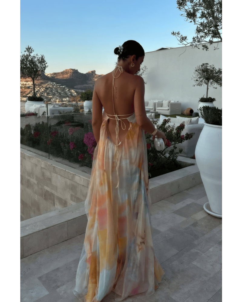Watercolor Halter Maxi Dress