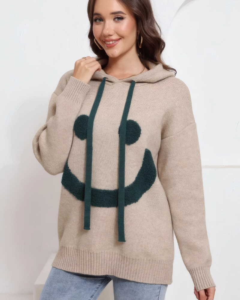 Smiley Face Jacquard Hooded Sweater