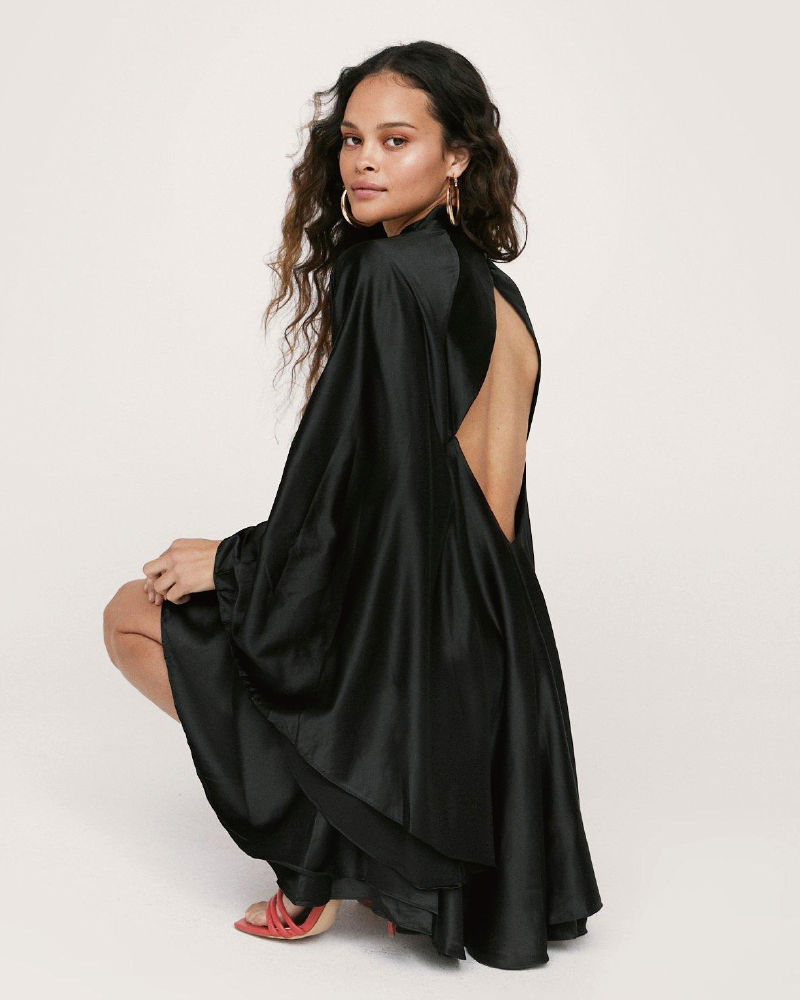 Open Back High Neck Satin Dress