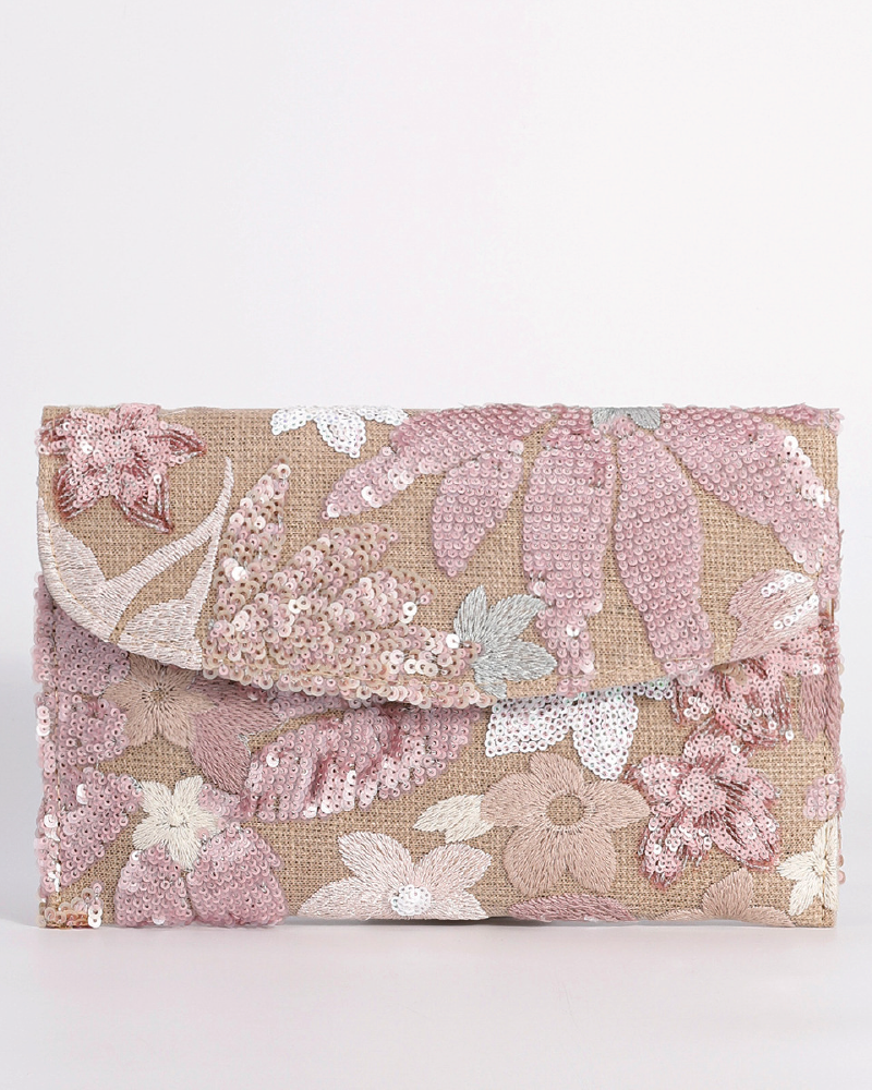 Floral Embroidery Sequin Clutch