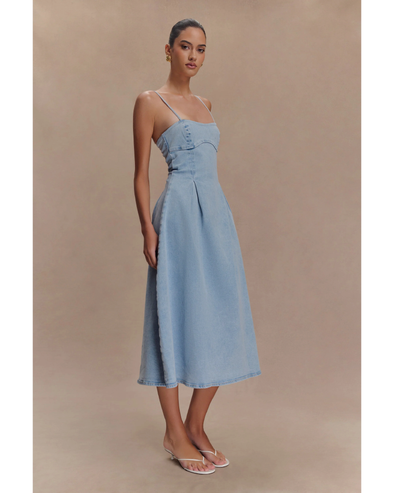 Brenda A Line Denim Maxi Dress