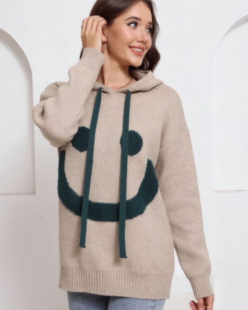 Smiley Face Jacquard Hooded Sweater