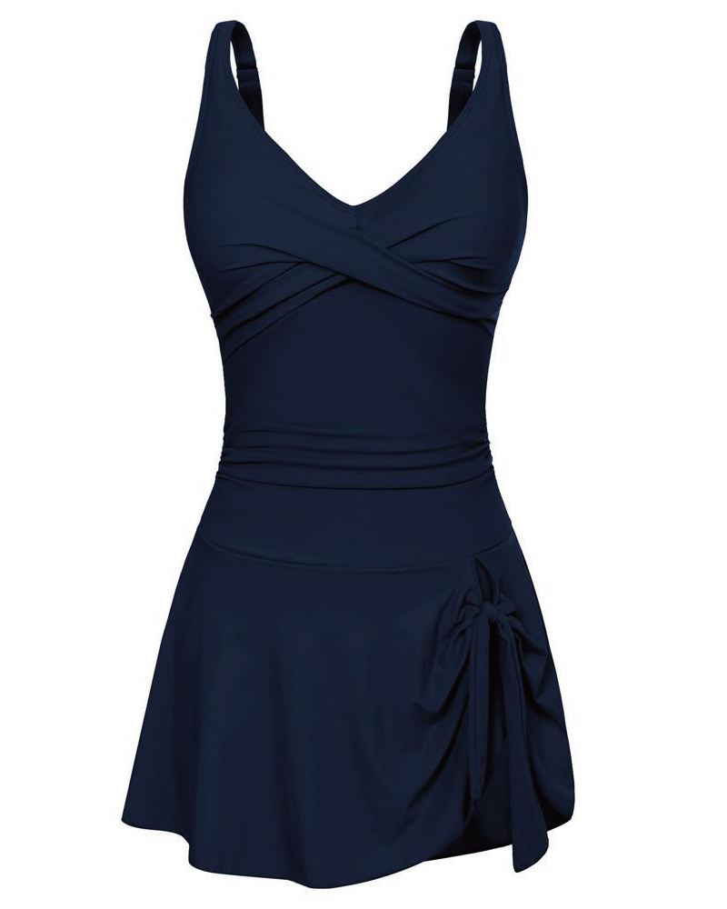 Deep V Knot Detail Skirted Swimsuit