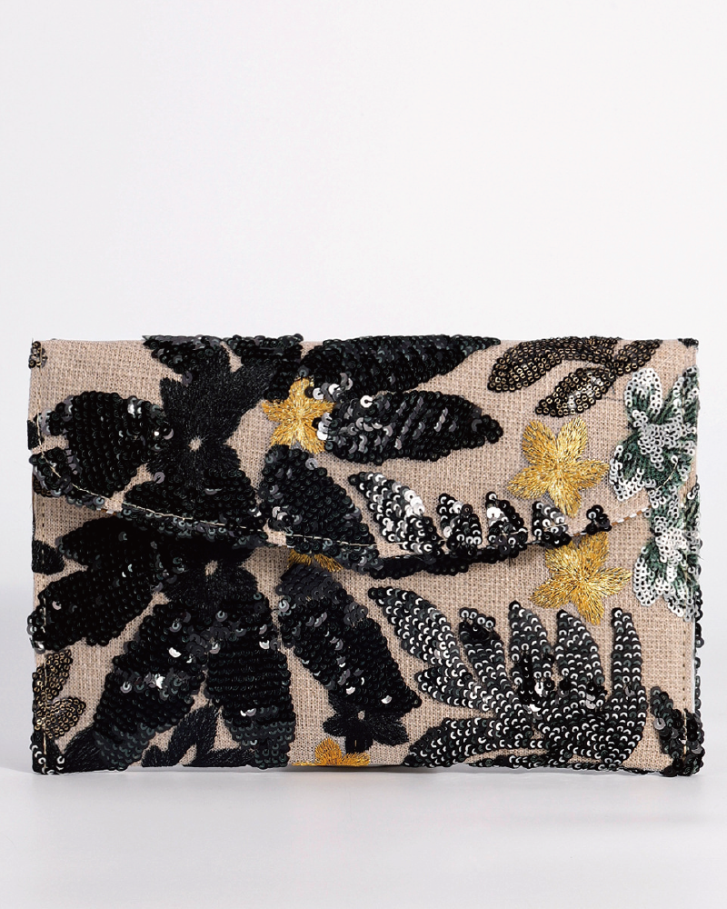 Floral Embroidery Sequin Clutch