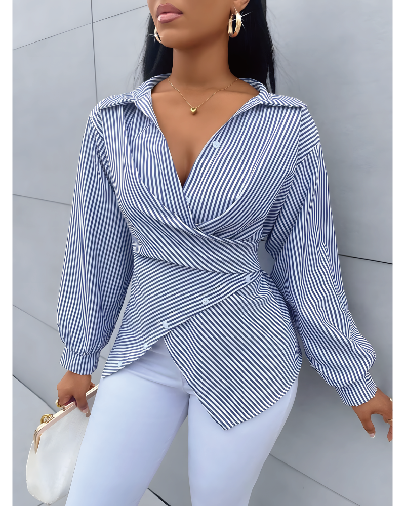 Bow Tie Waist Striped Blouse