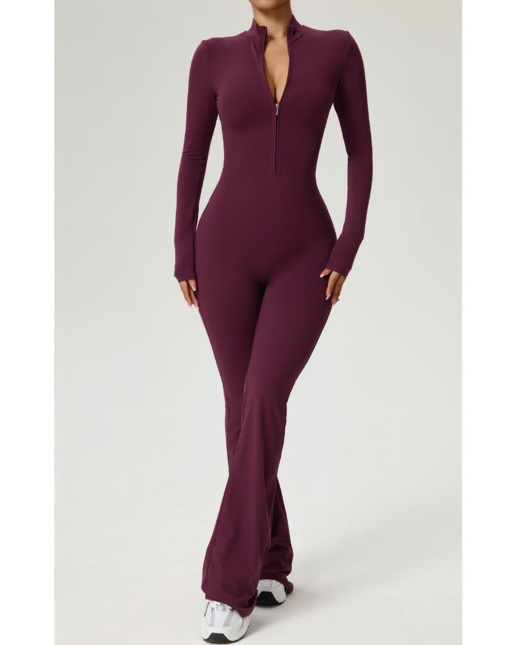 Long Zip-Up Flare Jumpsuit