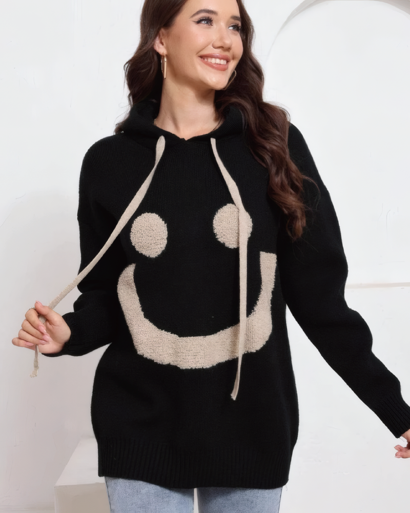 Smiley Face Jacquard Hooded Sweater