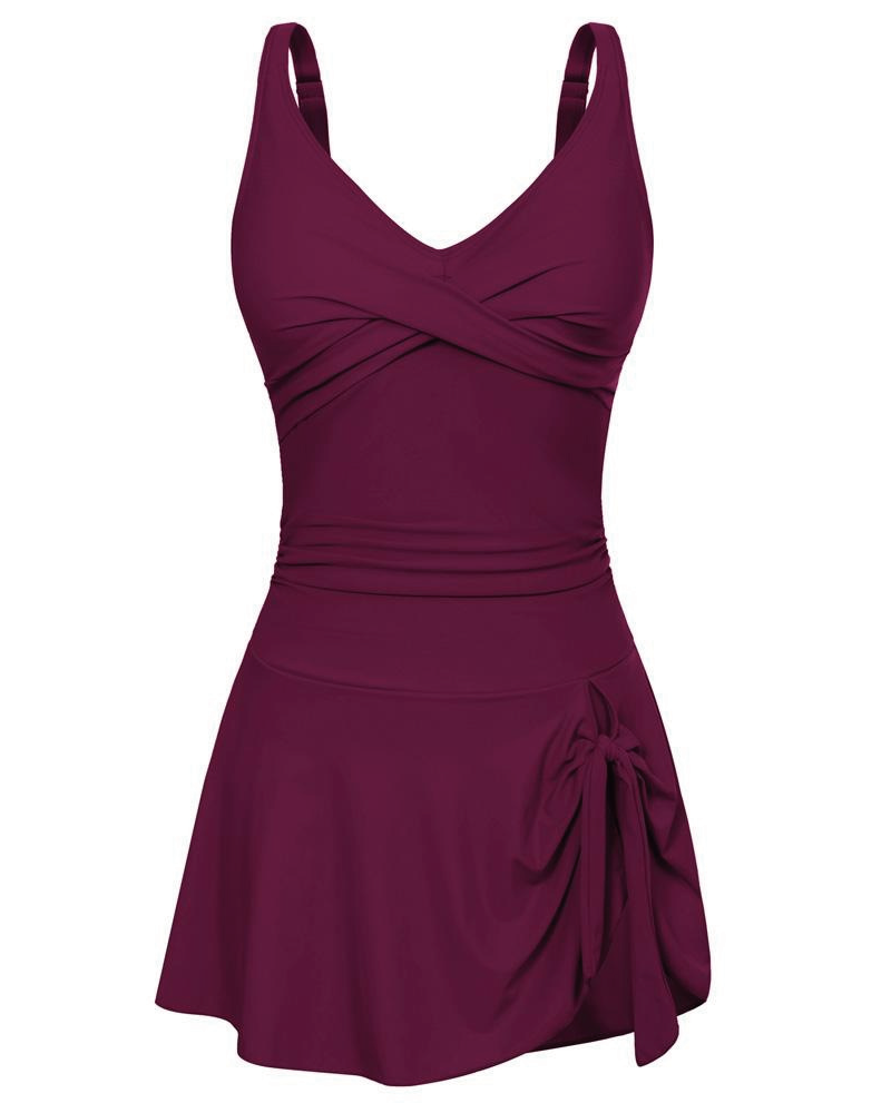 Deep V Knot Detail Skirted Swimsuit