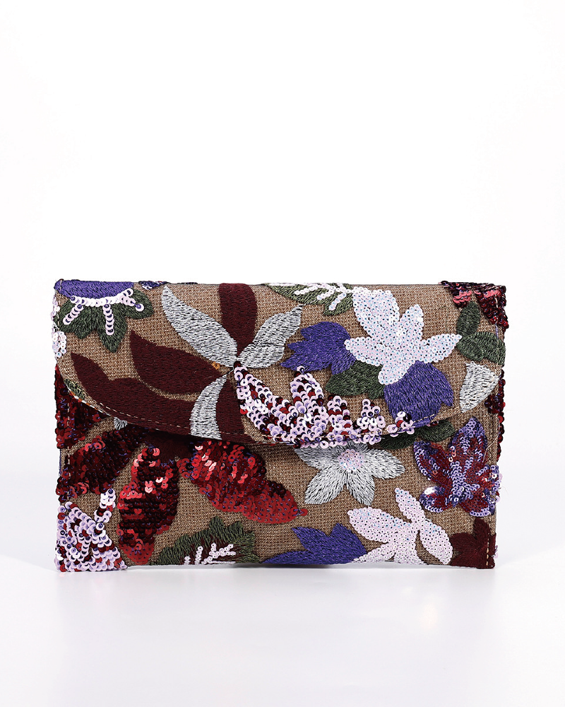 Floral Embroidery Sequin Clutch