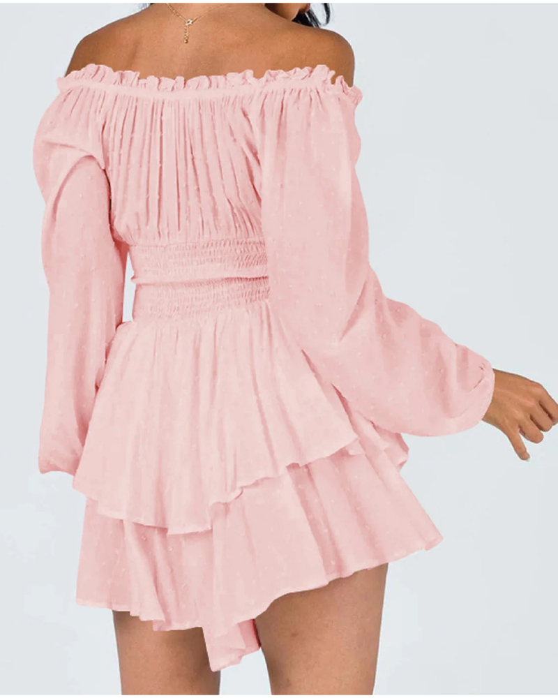 Love Galore Clip Dot Off the Shoulder Long Sleeve Romper