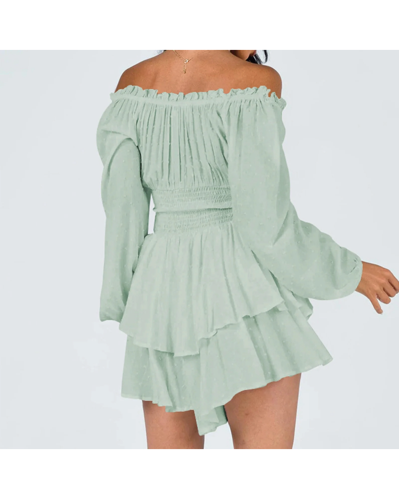 Love Galore Clip Dot Off the Shoulder Long Sleeve Romper