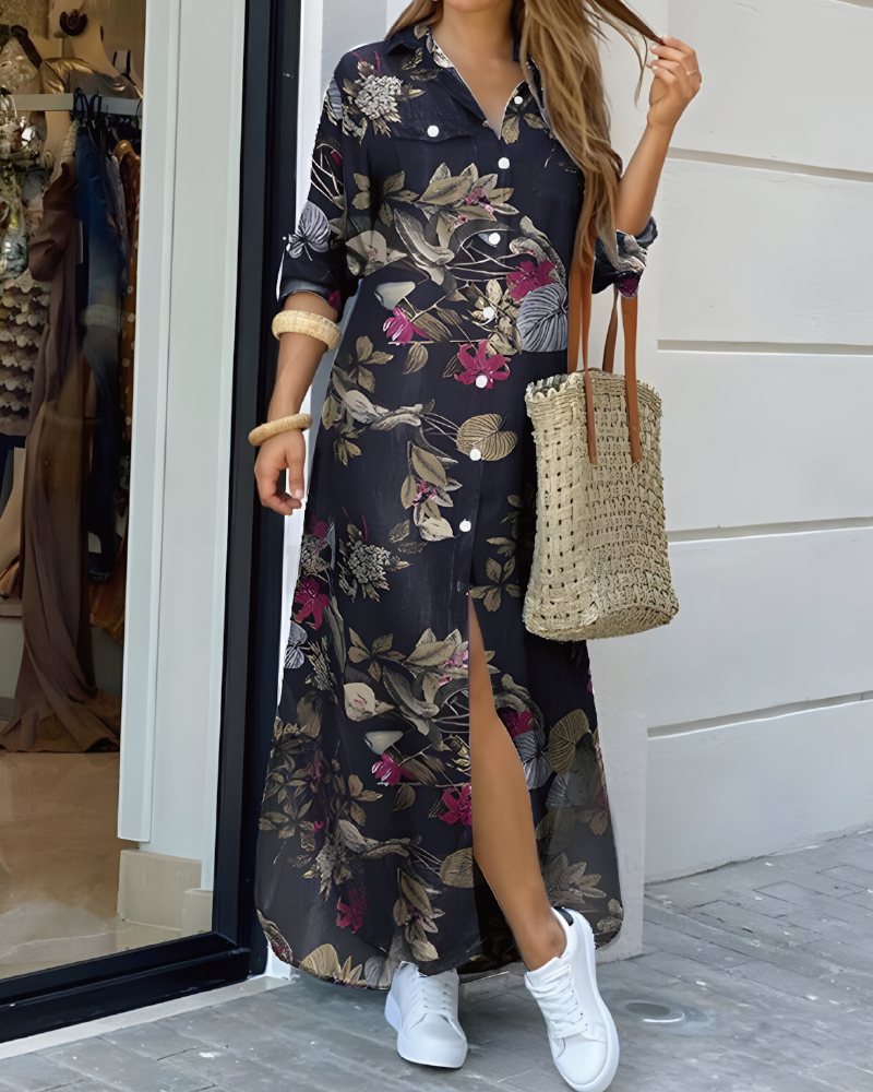 Multi Print Button Up Shirt Dress