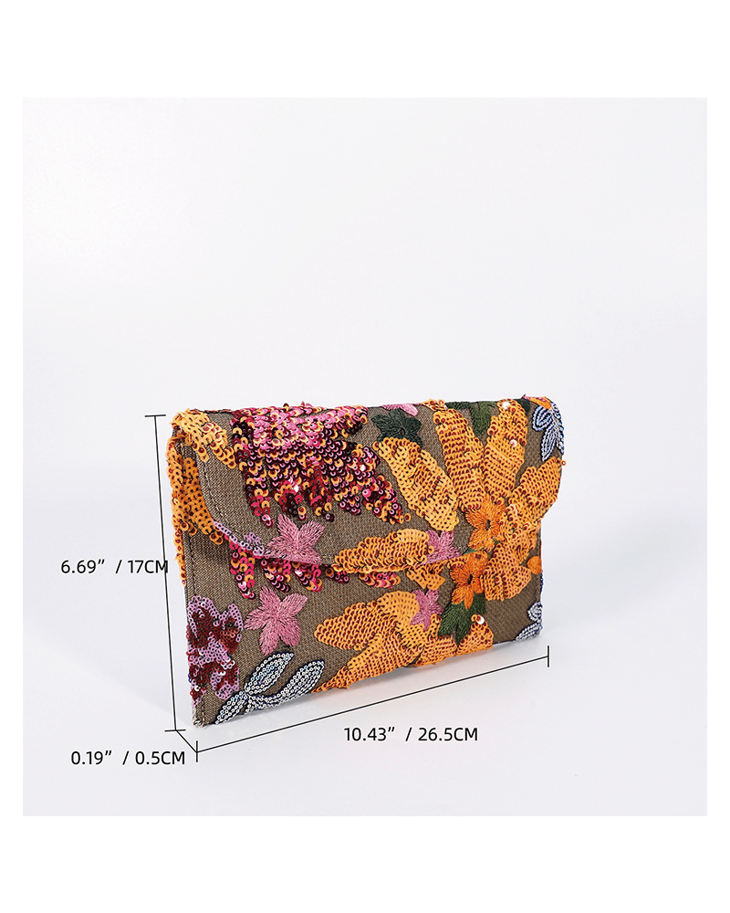 Floral Embroidery Sequin Clutch