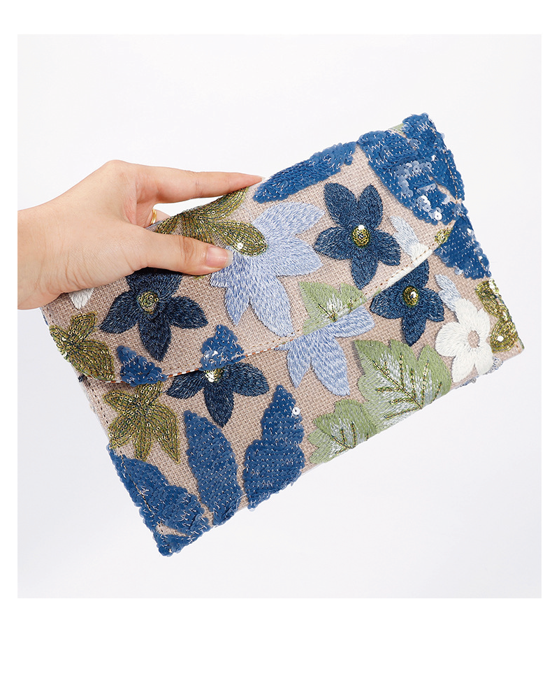 Floral Embroidery Sequin Clutch