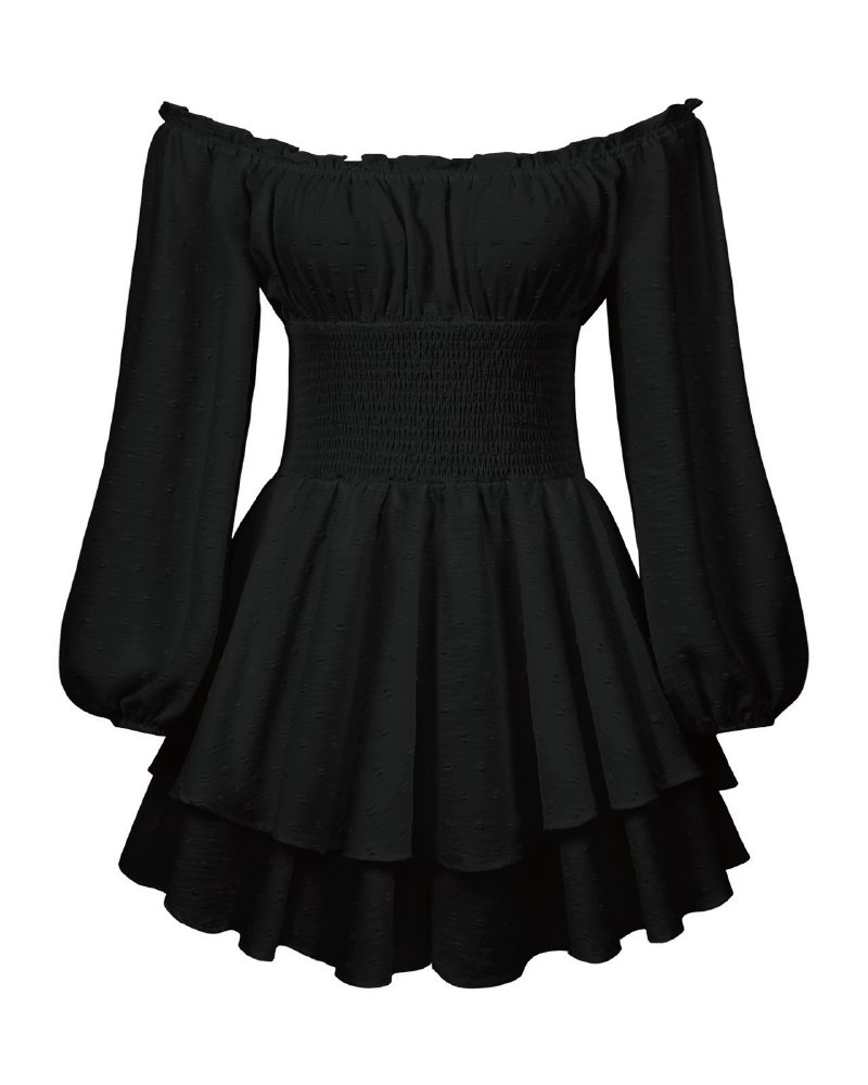 Love Galore Clip Dot Off the Shoulder Long Sleeve Romper