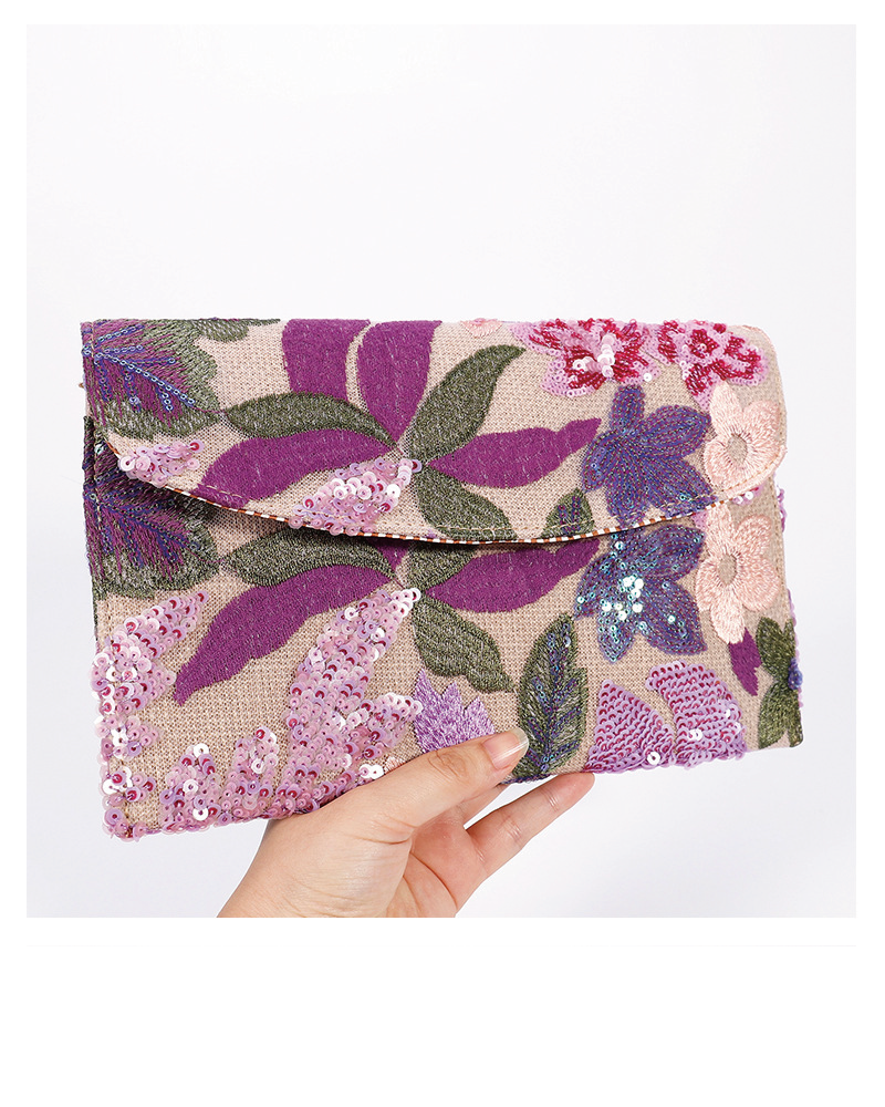 Floral Embroidery Sequin Clutch