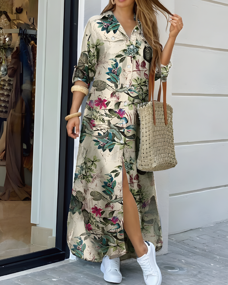 Multi Print Button Up Shirt Dress