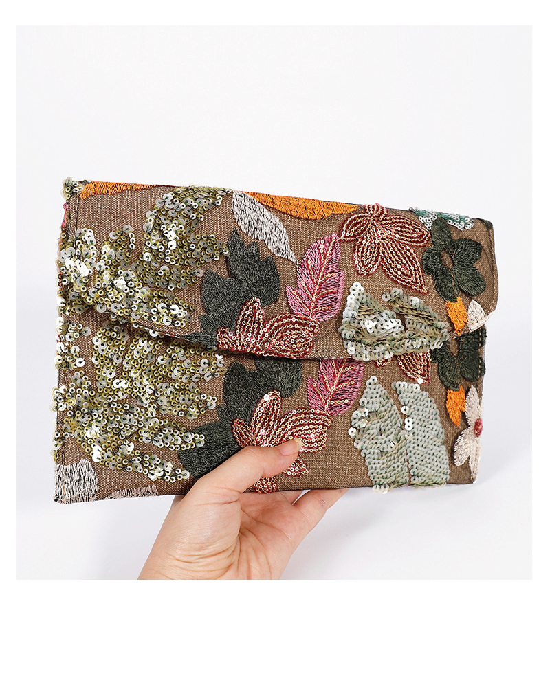 Floral Embroidery Sequin Clutch