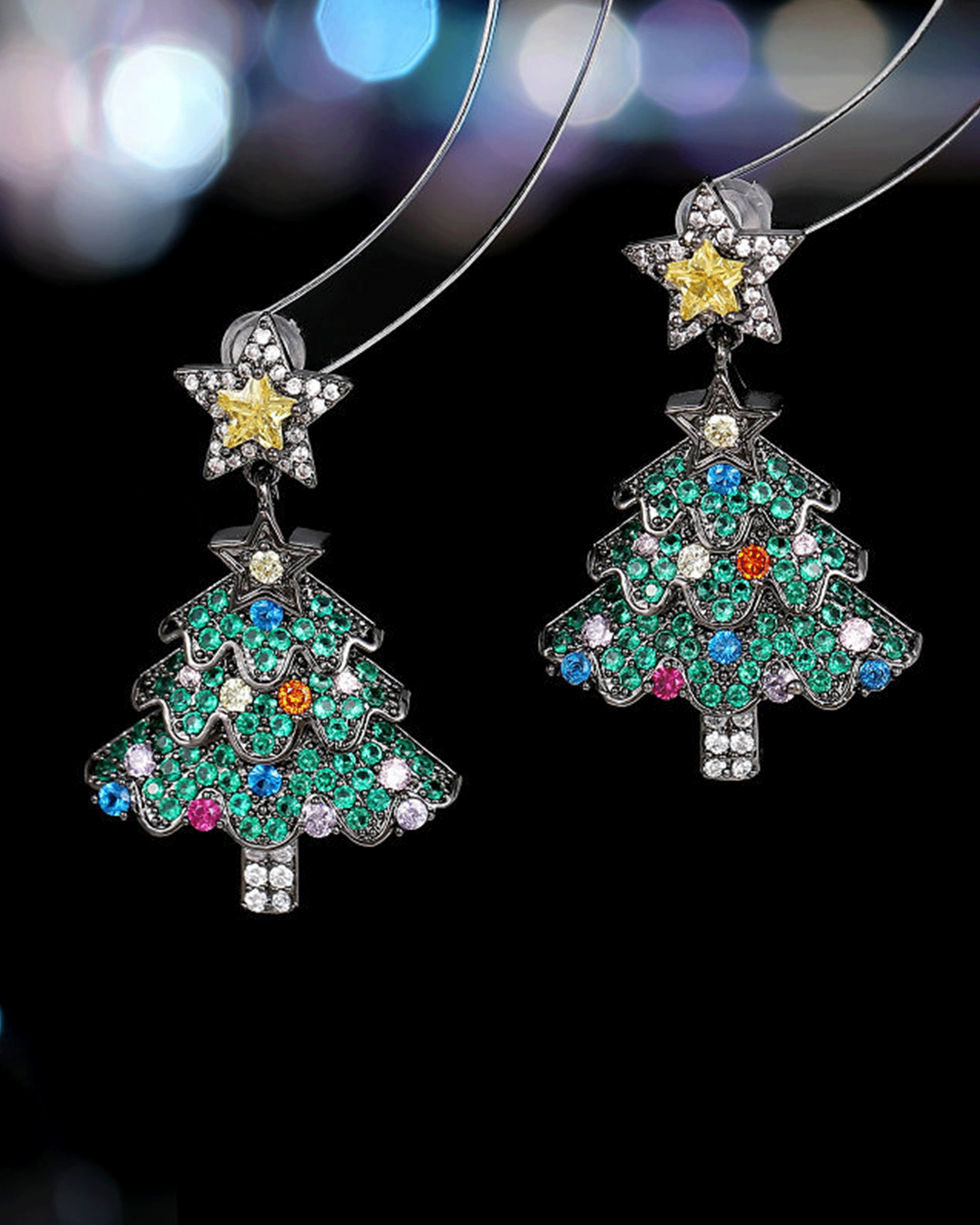 Pink Glitter Christmas tree earrings