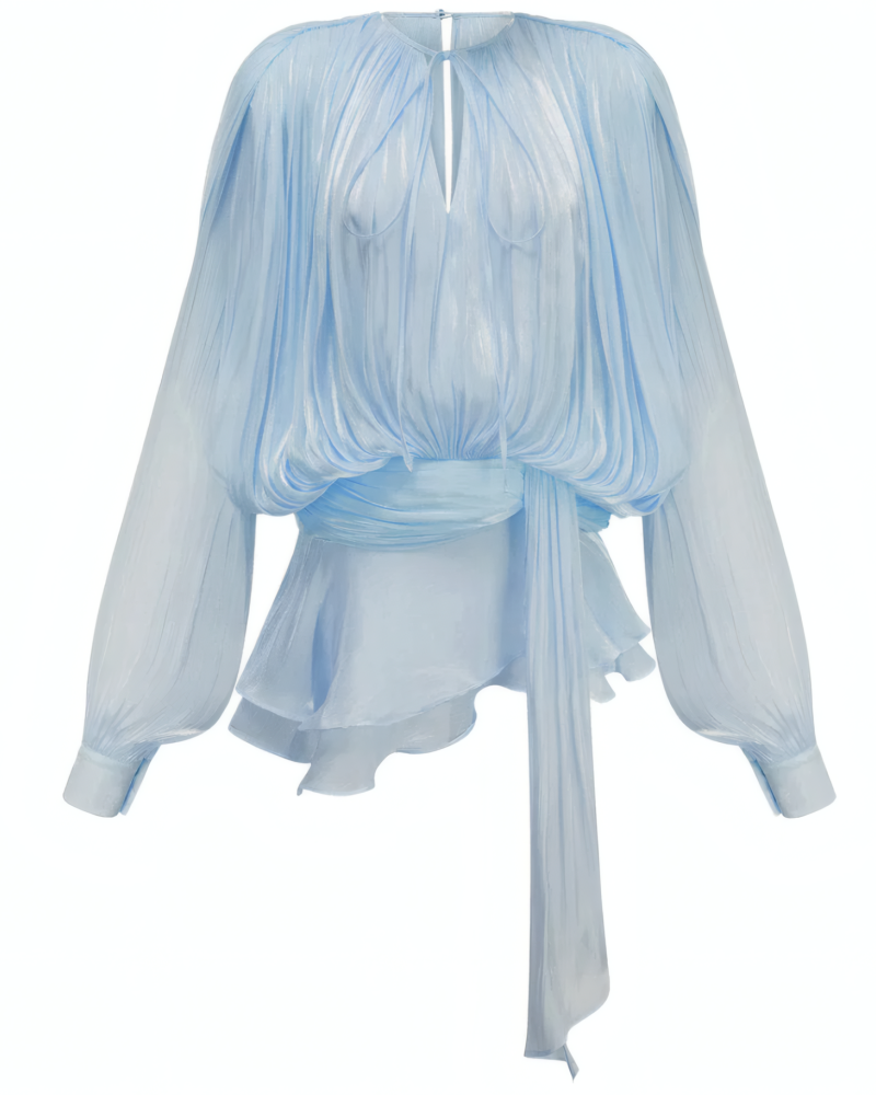 PADDED SHOULDER MINI RUFFLE DRESS