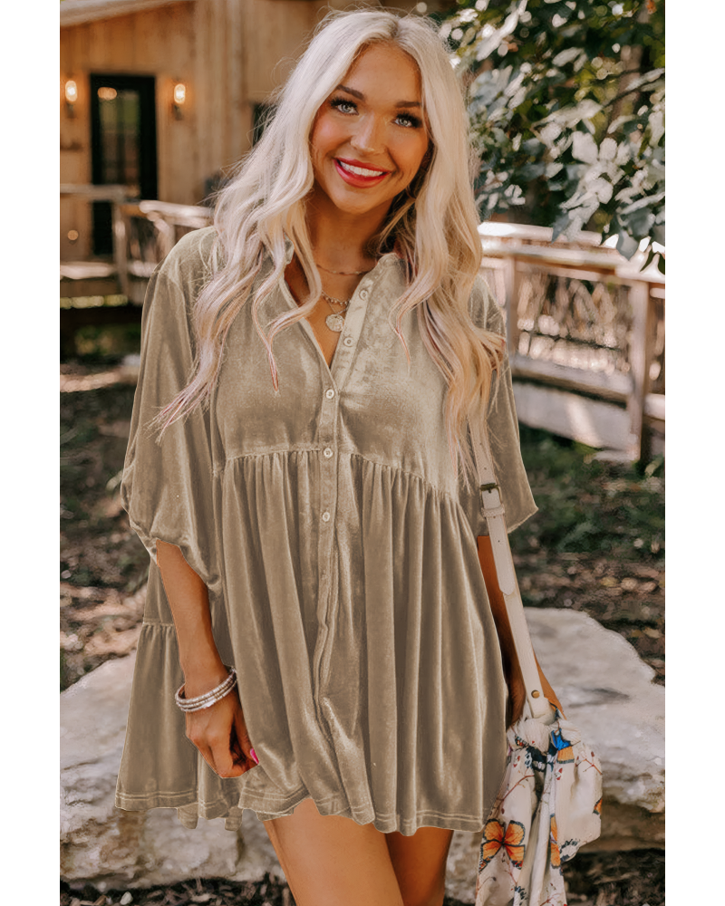 Velour Babydoll Button Up Top