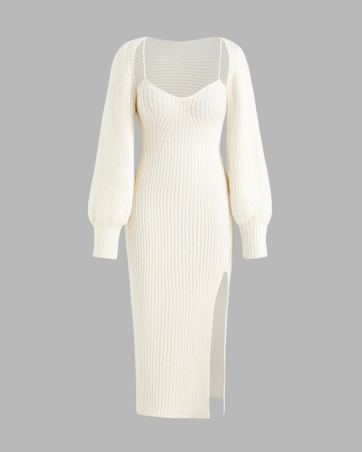 Knit Solid Cami Split Midi Dress Set