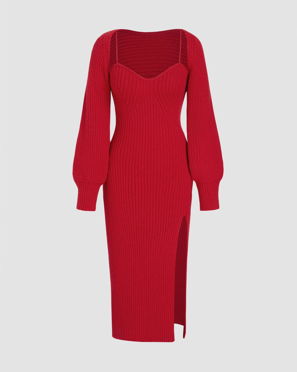 Knit Solid Cami Split Midi Dress Set