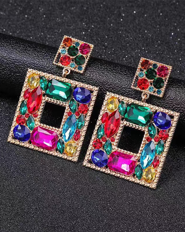 Diamond-encrusted square earrings