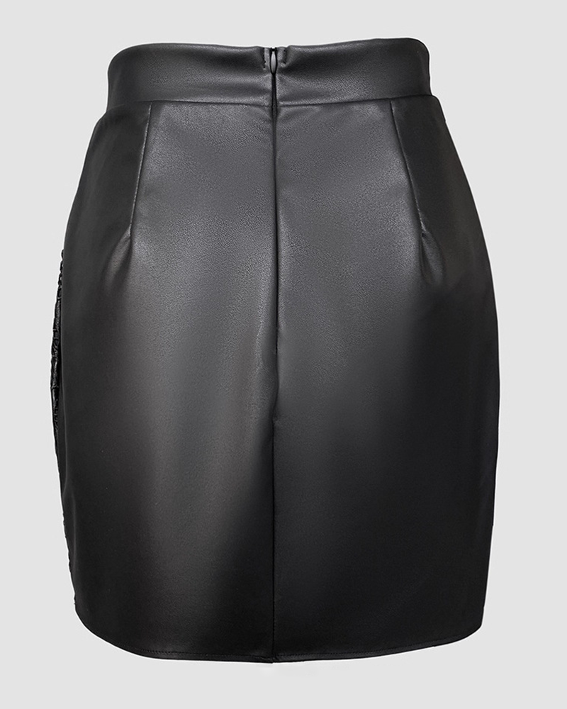 Zip & Shine Leather Skirt