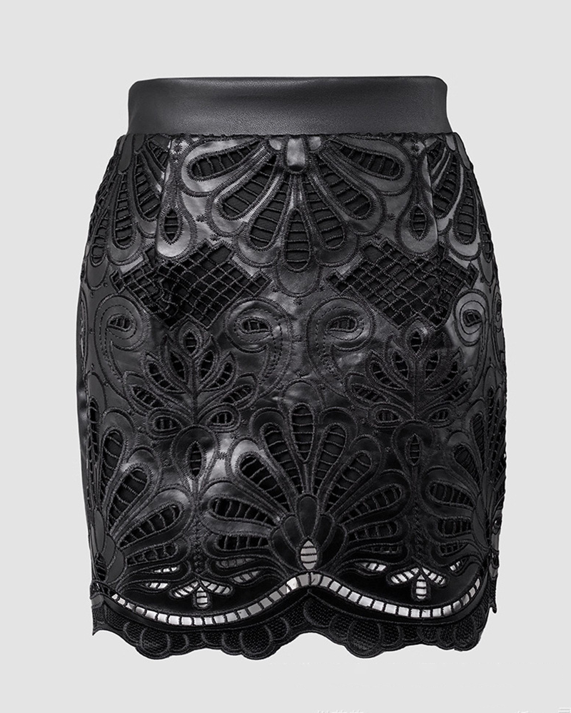 Zip & Shine Leather Skirt