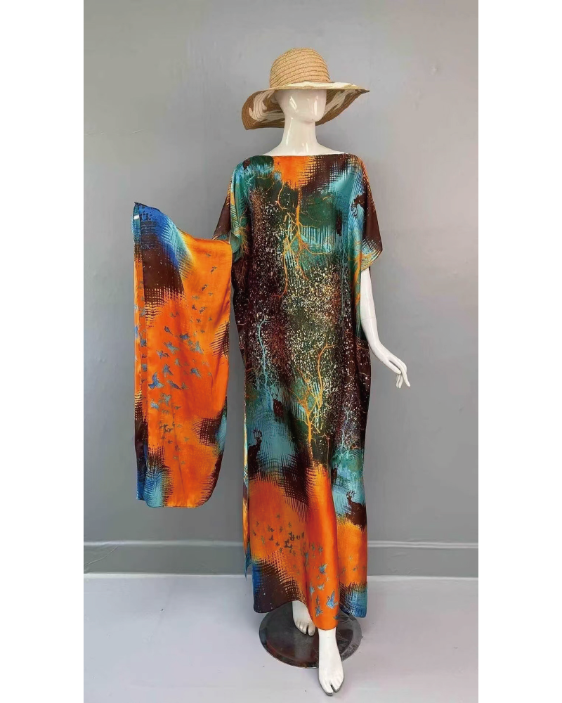 2 piece Satin Printed Dress