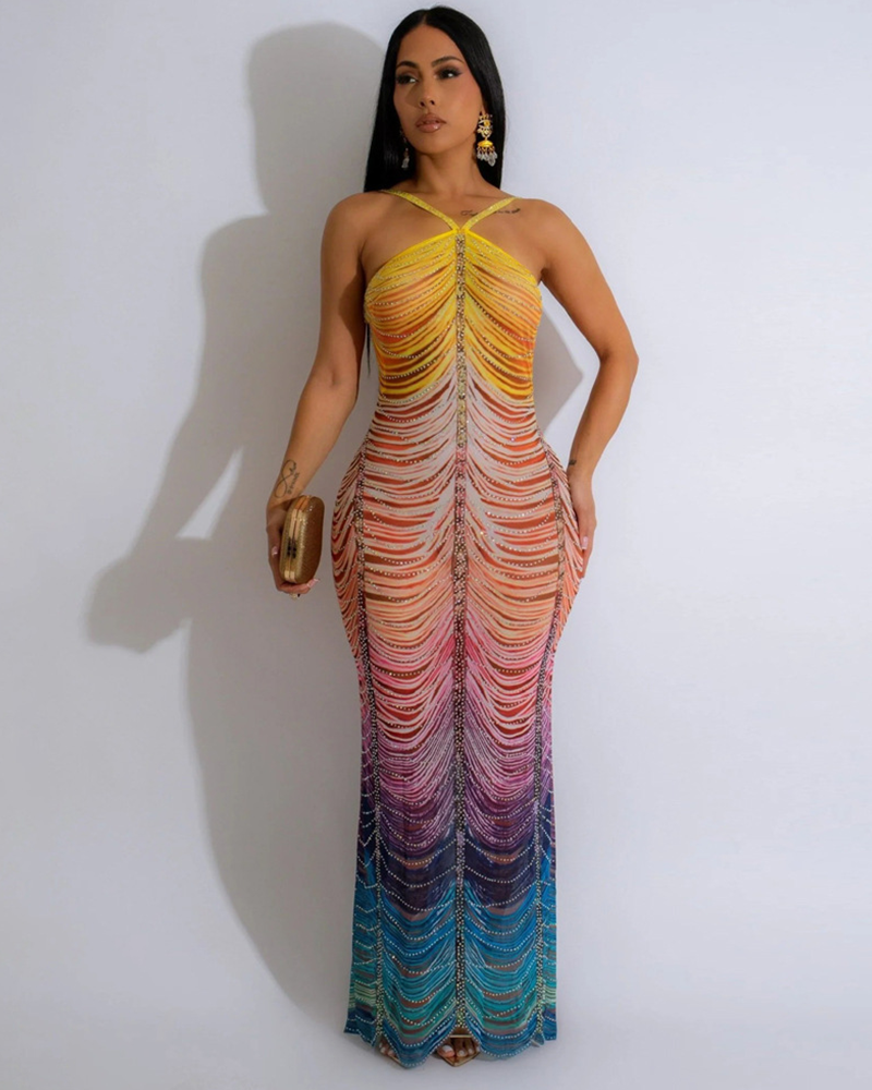 Mesh Multicolored Diamante Dress