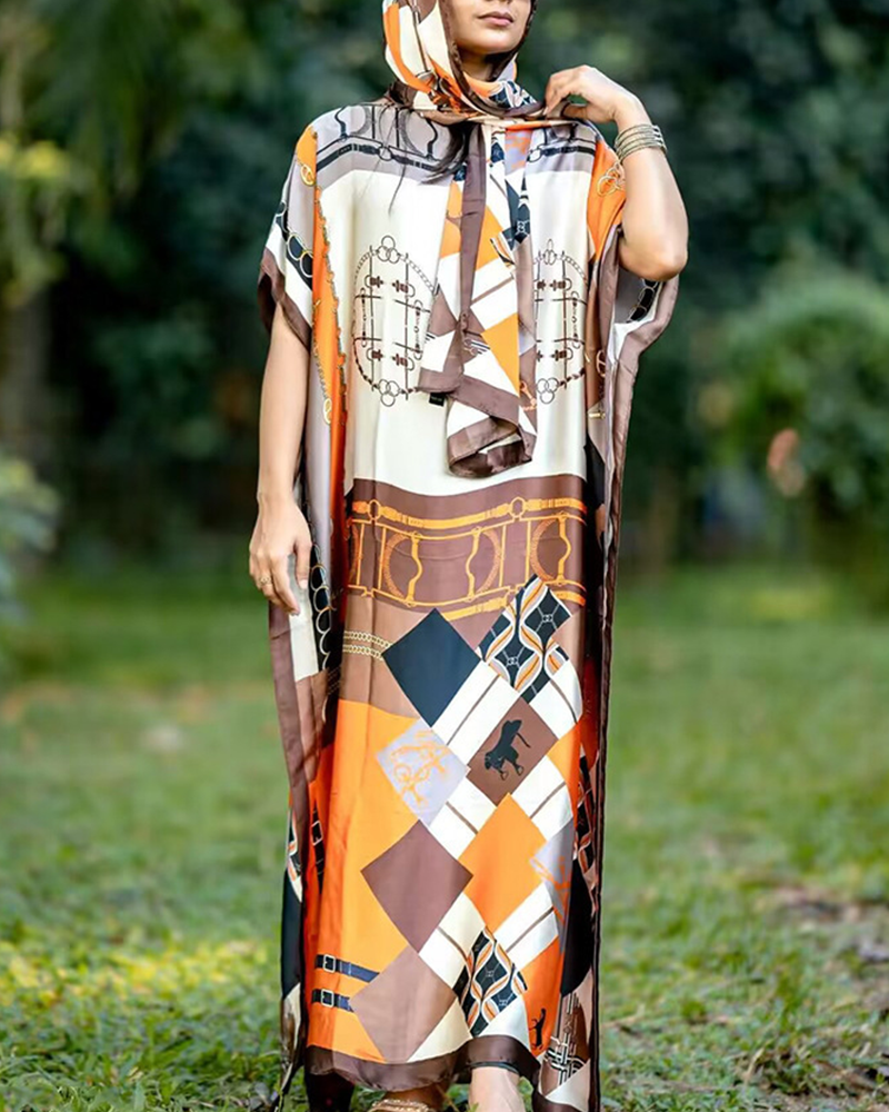 2 piece Satin Printed Dress