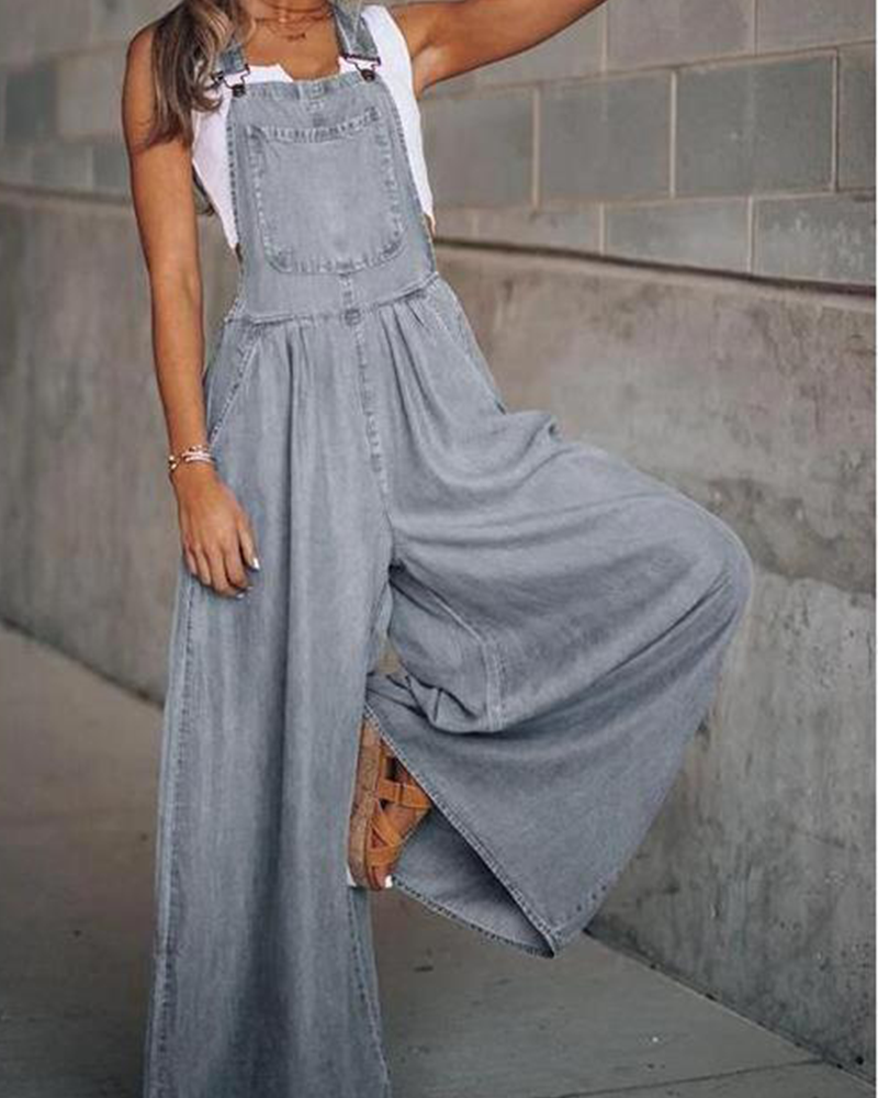 Wide Leg Denim Overalls
