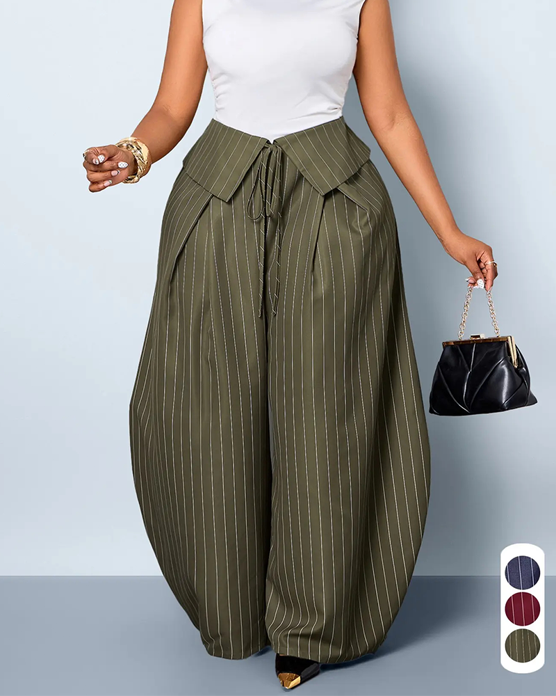 Casual Striped High-Waisted Loose Pants