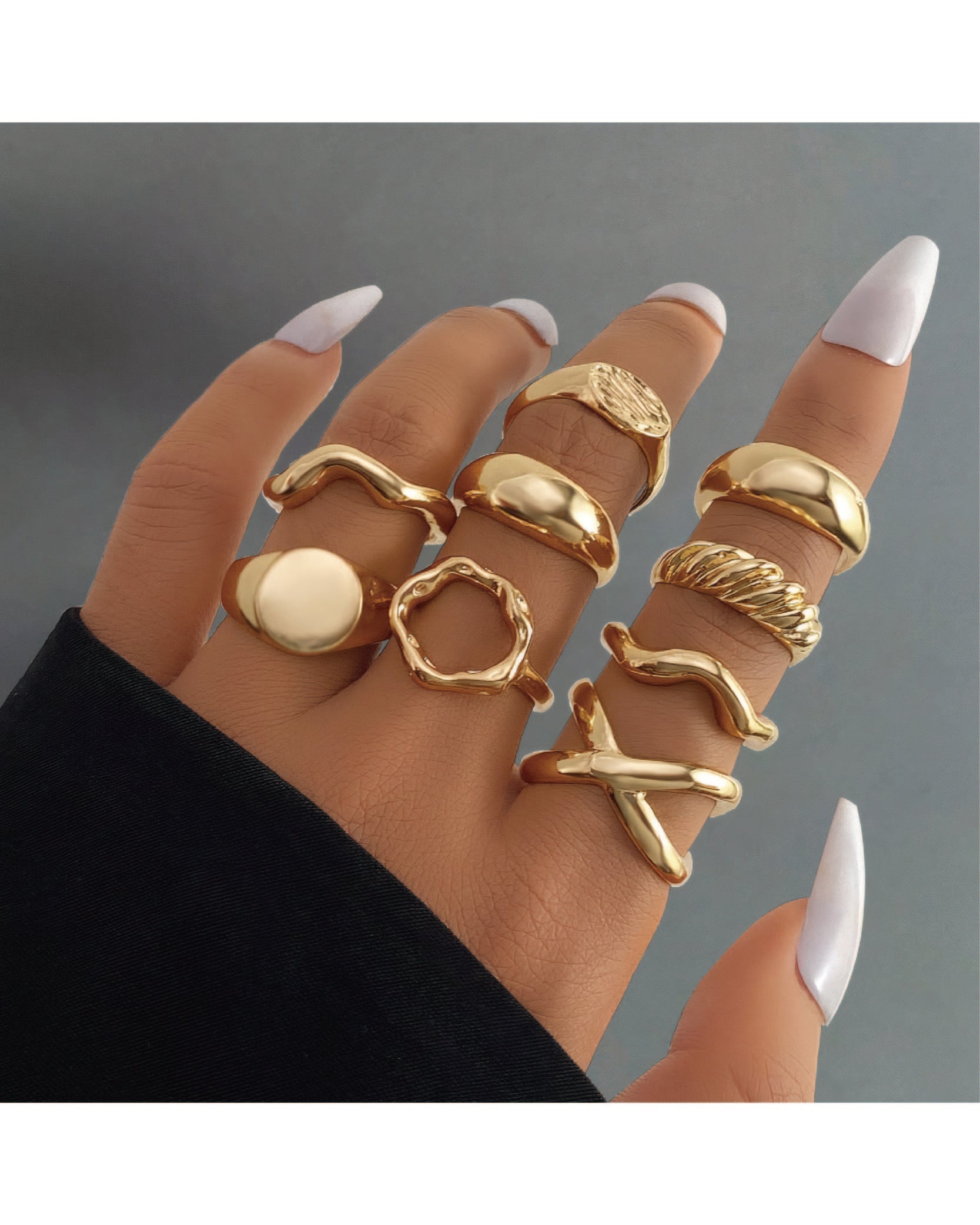 Punk Style Geometric Design Ring Set