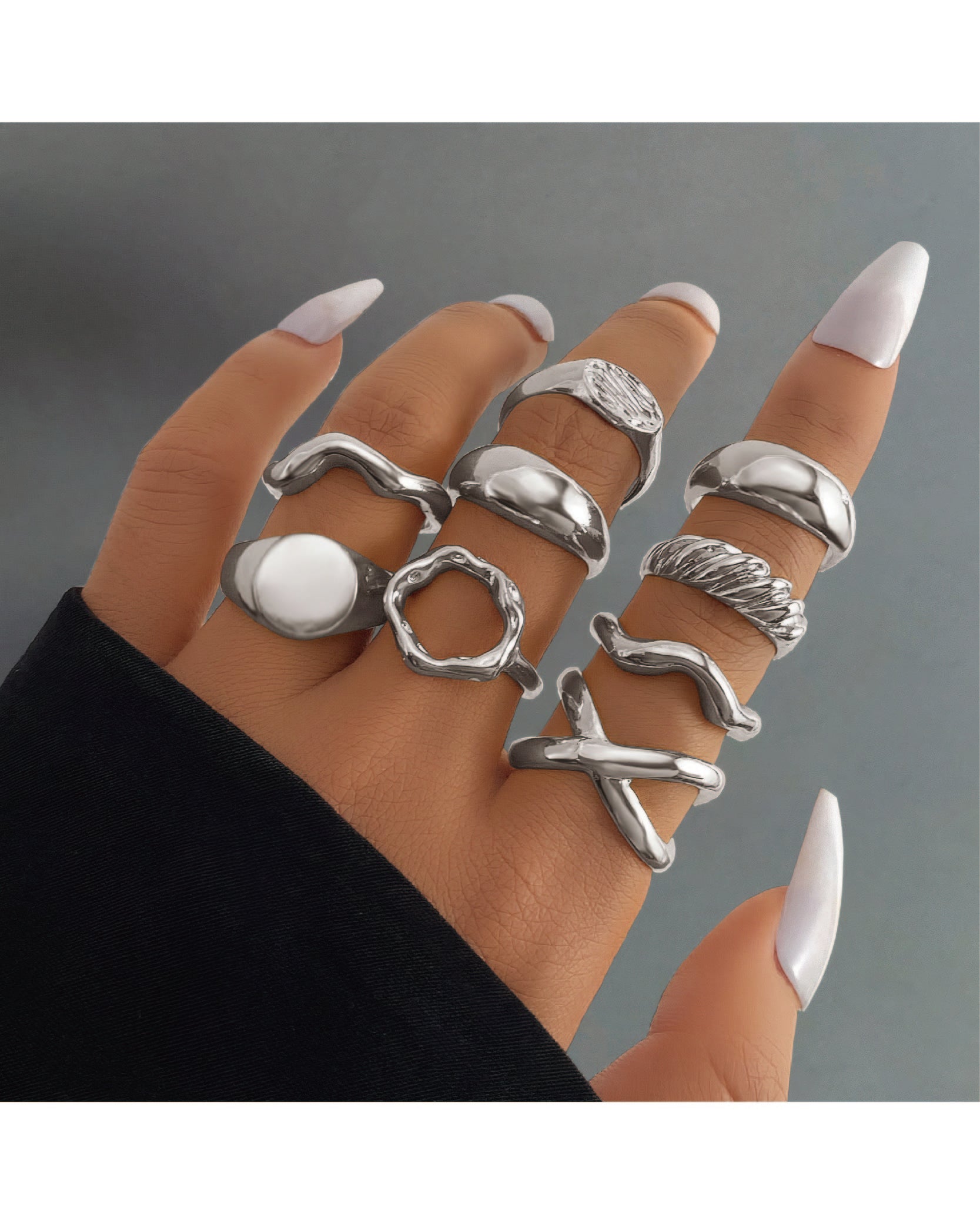 Punk Style Geometric Design Ring Set