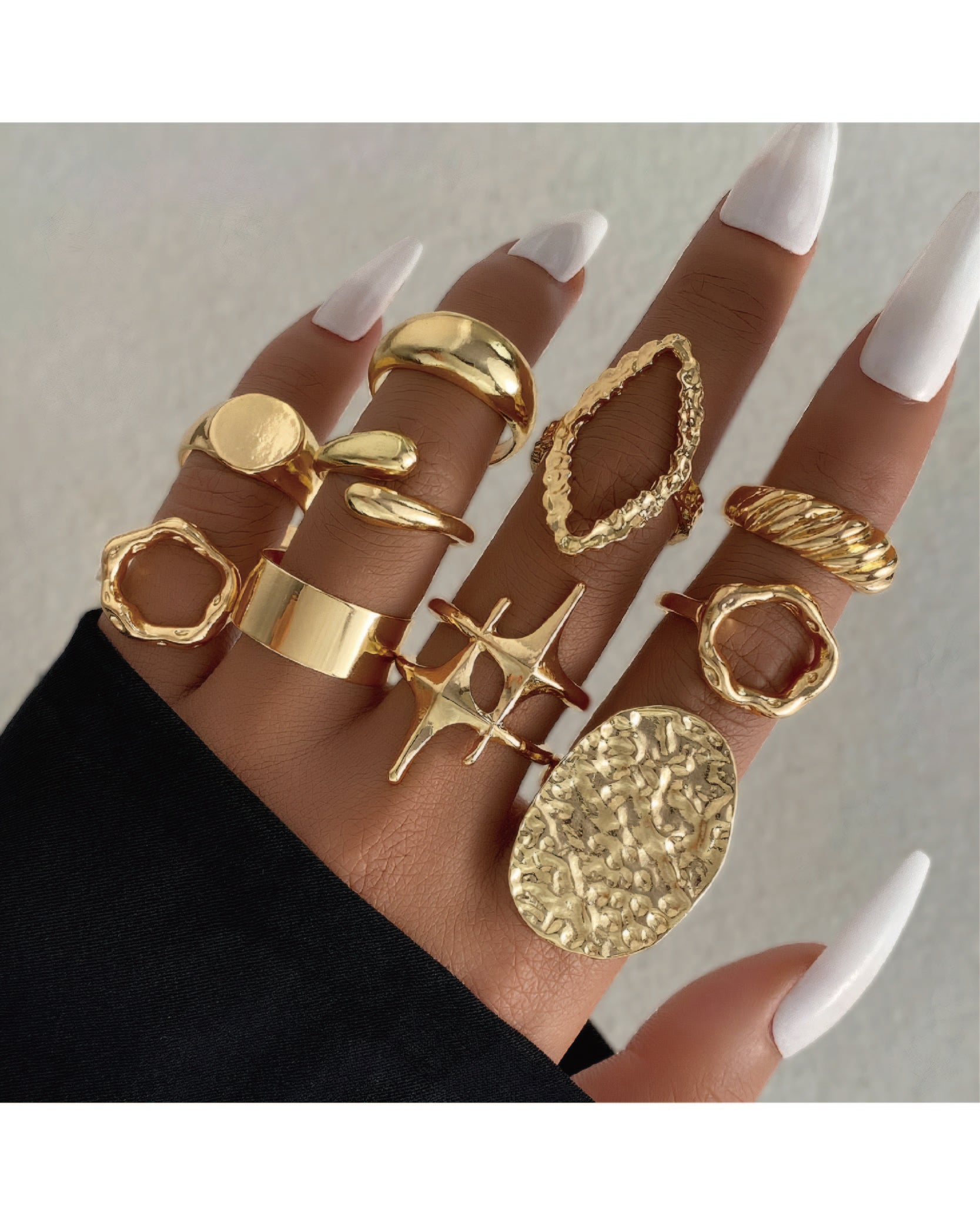 Punk Style Geometric Design Ring Set