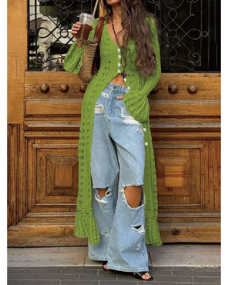 Boho Chic Long Cardigan with Buttons