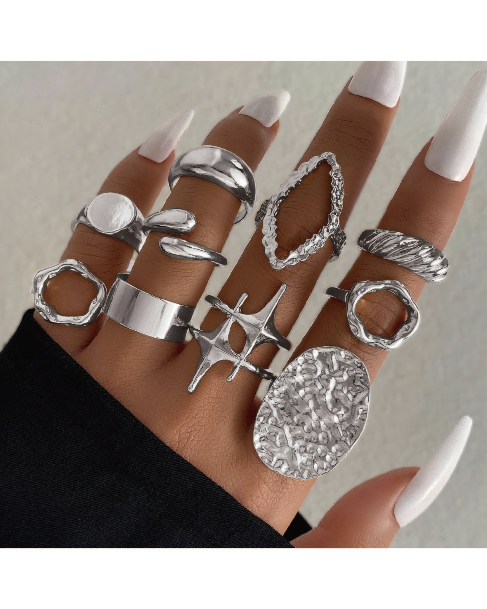 Punk Style Geometric Design Ring Set