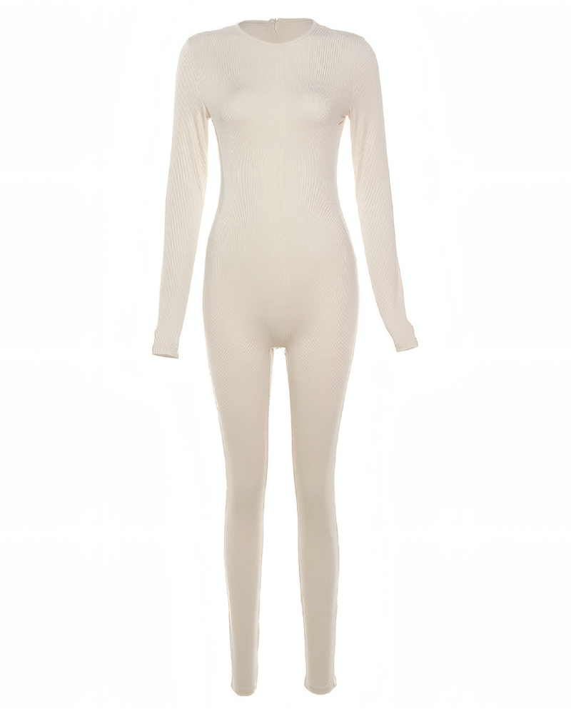 Ribbed Long Sleeve Bodycon Jumpsuit
