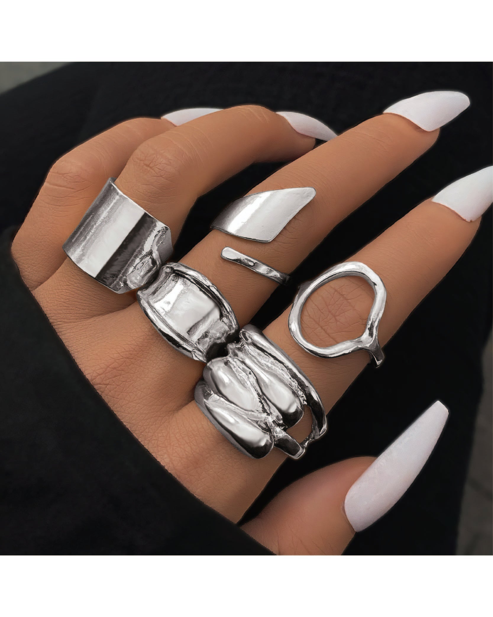 Punk Style Geometric Design Ring Set