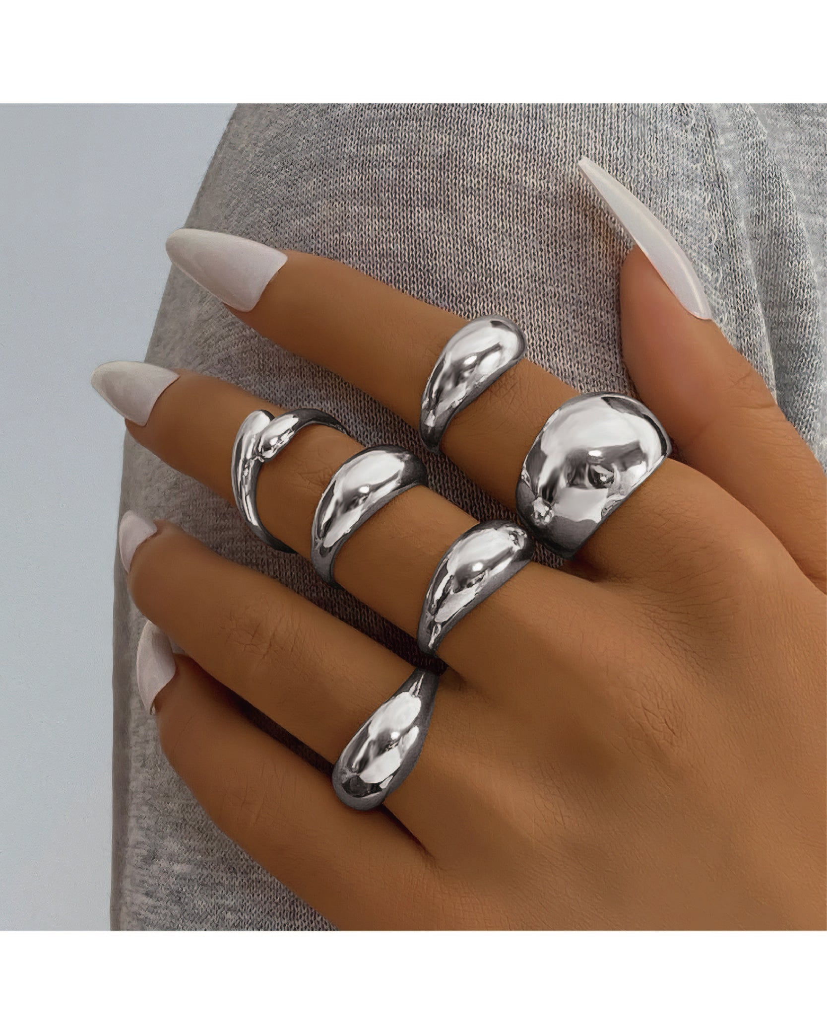 Punk Style Geometric Design Ring Set