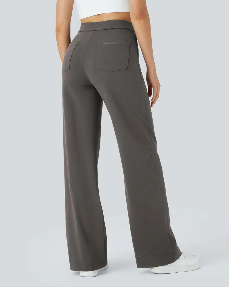 High Waisted Button Multiple Pockets Straight Leg Casual Pants