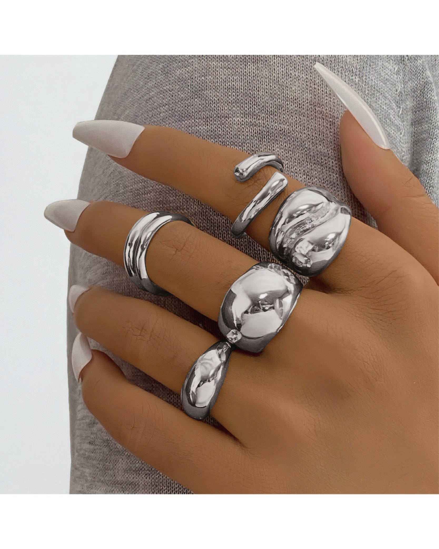 Punk Style Geometric Design Ring Set