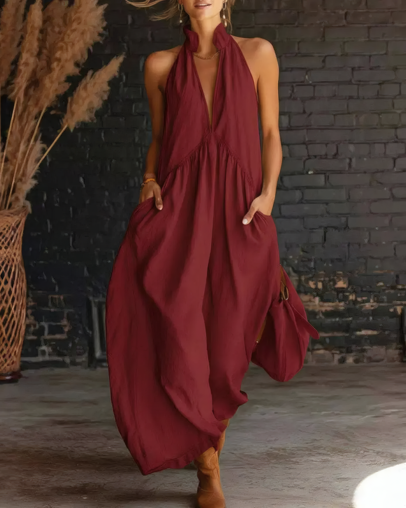 Sun-Kissed Halter A-Line Midi Dress